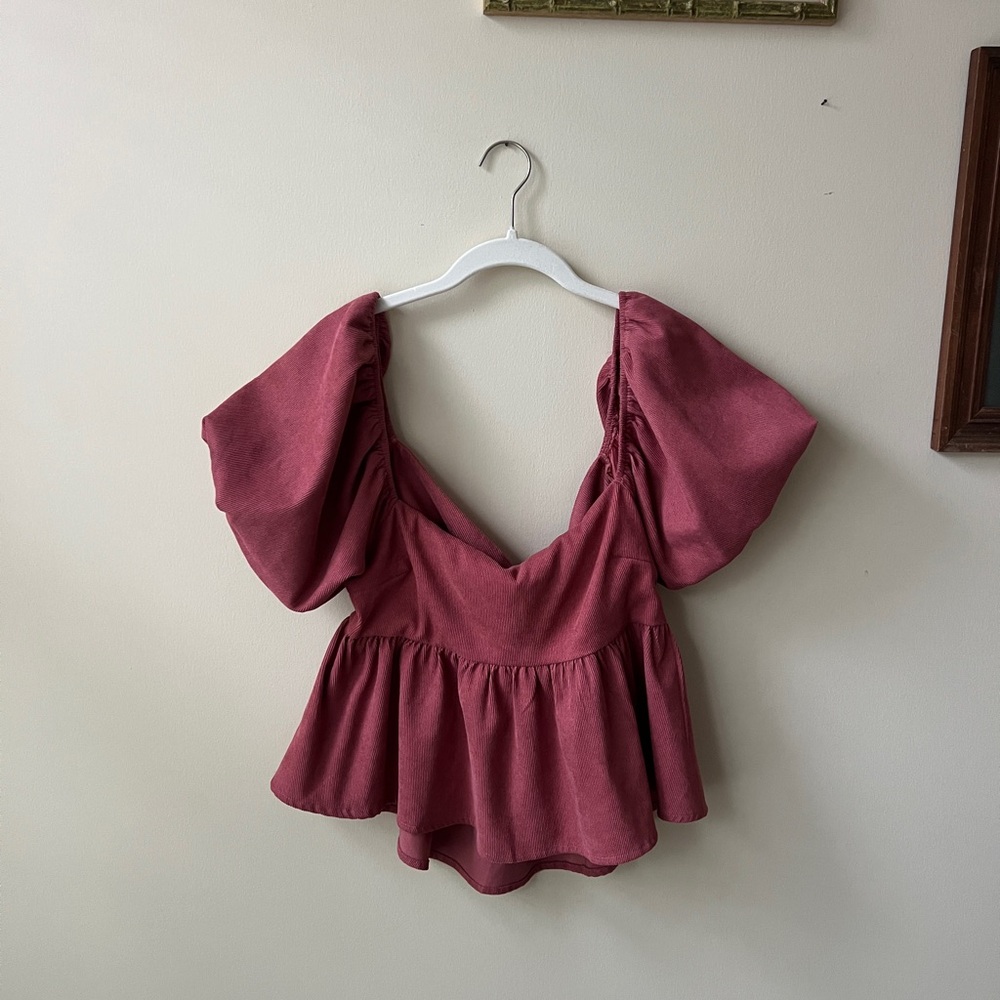 Francesca's Puff Sleeve Corduroy Top